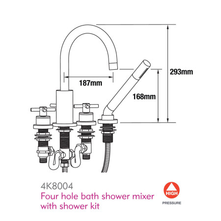 4K8004 Pegler Xia Four Hole Bath Shower Mixer With Shower Kit (2)